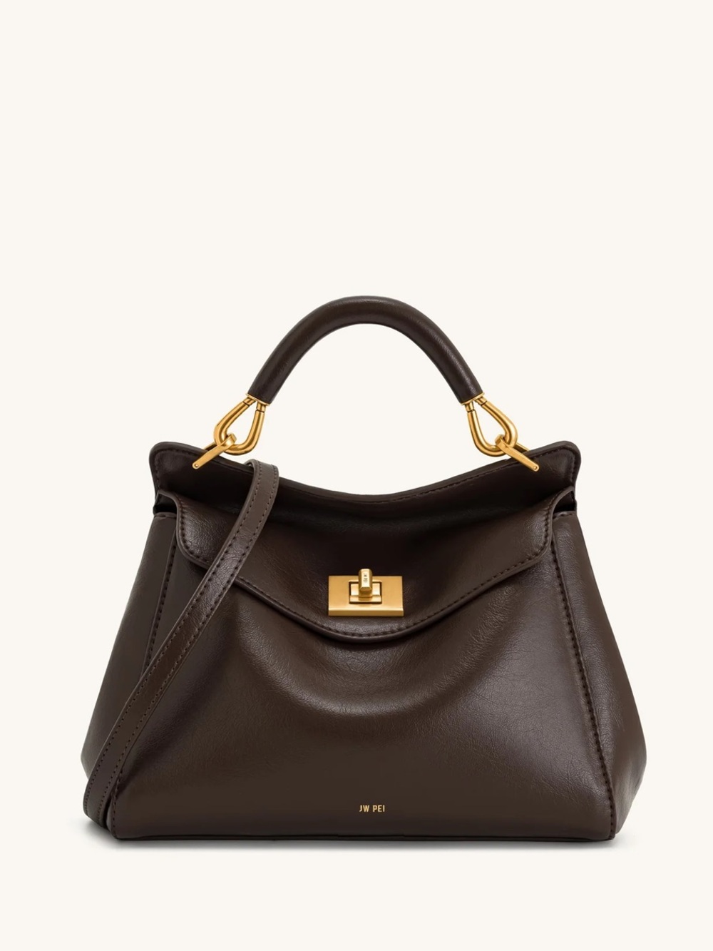 JW PEI | Lucia Chocolate Brown Top-Handle Satchel with Gold Hardware